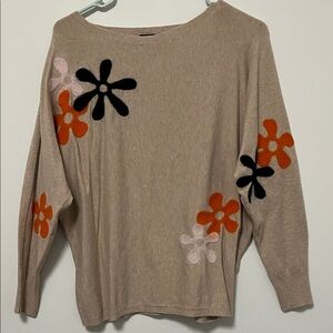 Floral Embellished Tan Sweater